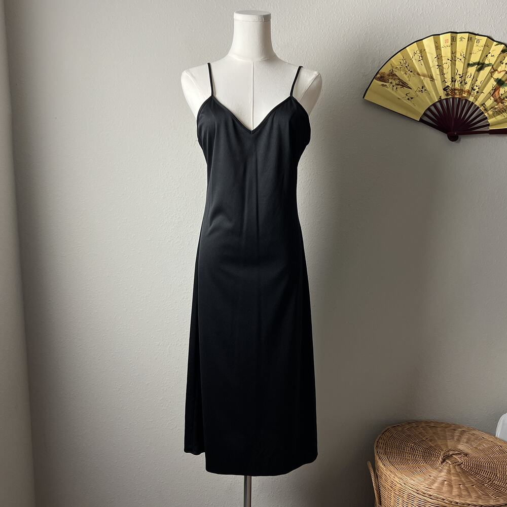 90s vintage black minimalist v neck basic slip cami midi dress by nine west